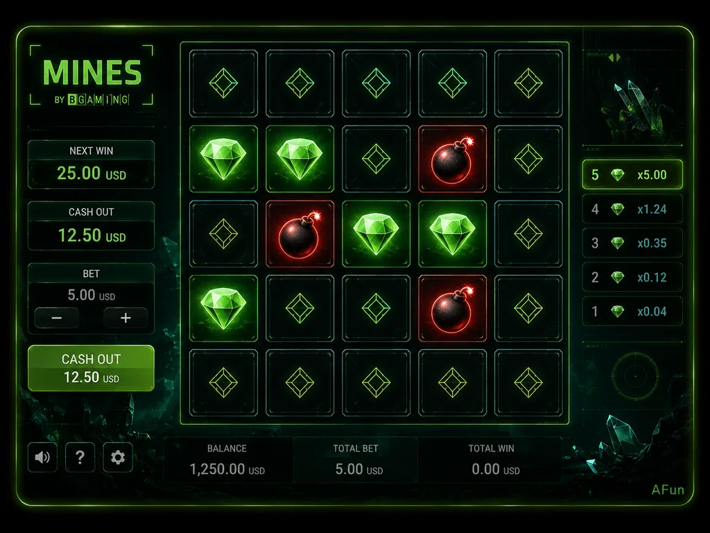 Mines original BGaming en AFun México RTP 97%
